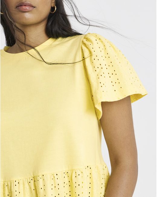 Simply Be Yellow Crew Neck Peplum Broderie Top