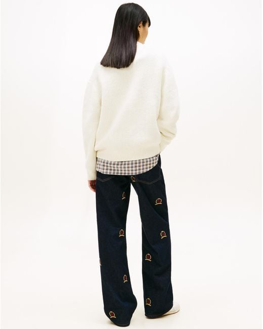 Tommy Hilfiger White Mockneck Badge Sweater