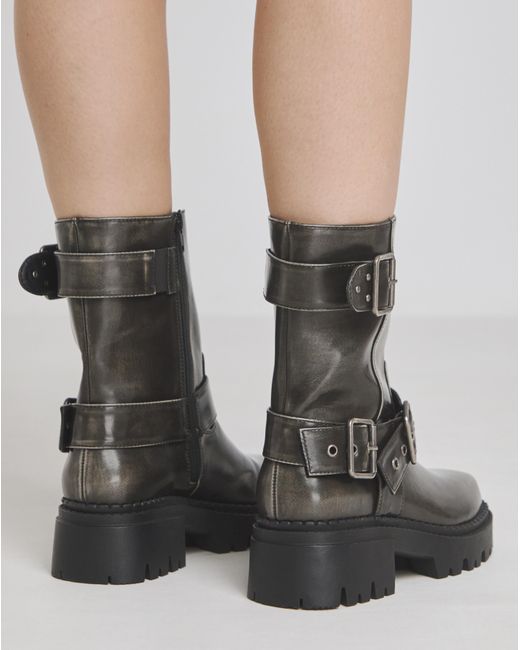 Simply Be Black Chunky Buckle Ankle Biker Boot Wide