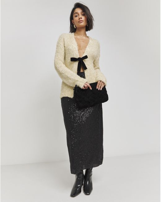 Simply Be Natural Tinsel Tie Front Bow Cardigan
