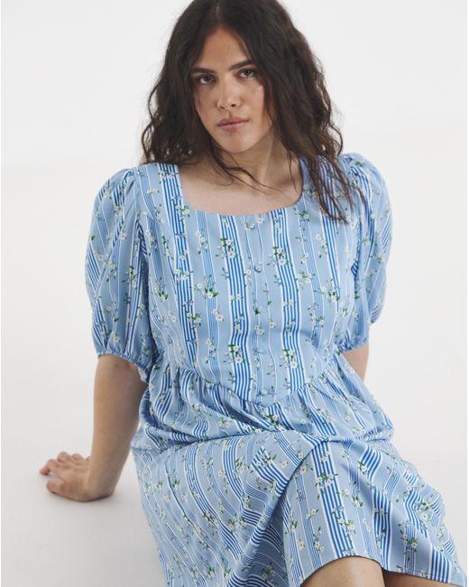 Simply Be Blue Stripe Historic Detail Midi Dress