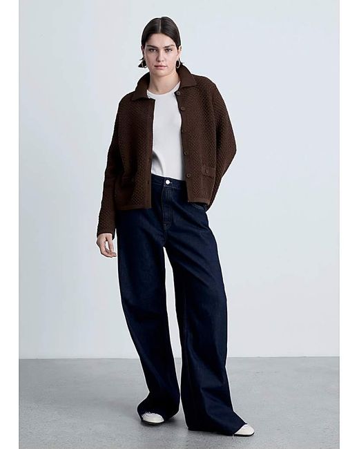 Mango Blue Polo Neck Knitted Choco Jacket