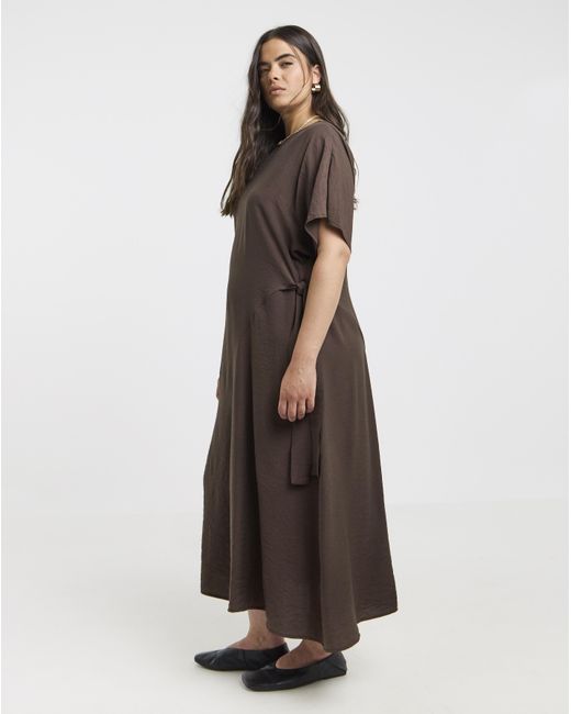 Simply Be Brown Side Tie Midi Dress
