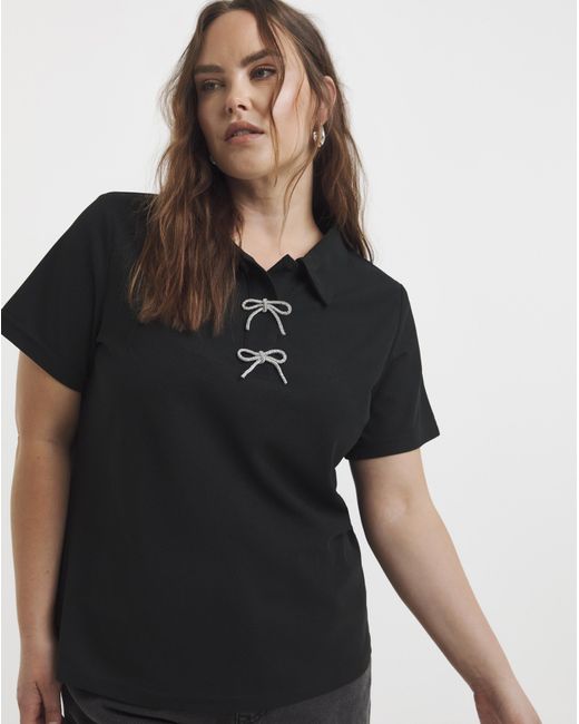 Simply Be Black Polo With Bow Embellishment