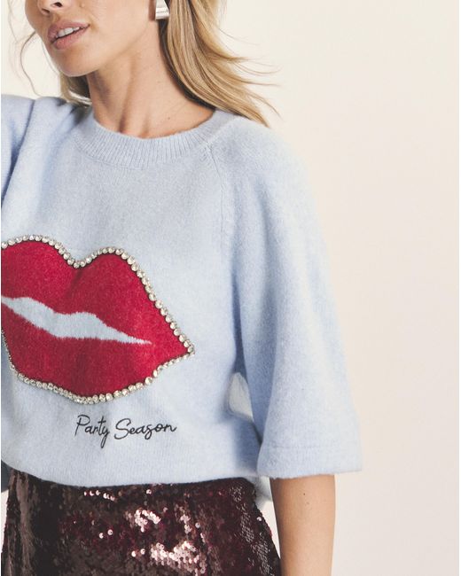 Simply Be White Lips Christmas Short Sleeve Jumper