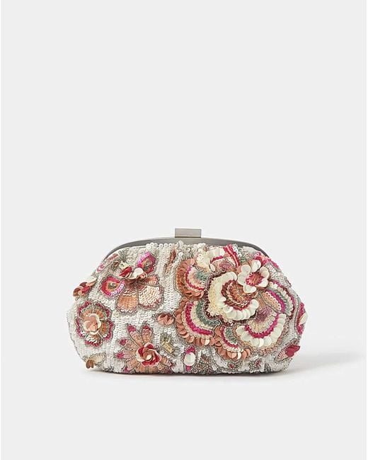 Accessorize Pink Floral Sequin Clutch Bag