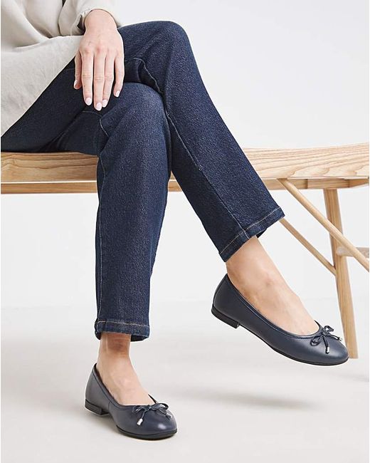 JD Williams Blue Classic Leather Ballerina Shoes Wide