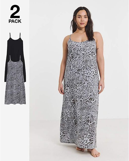 Simply Be White Leopard Print Value 2 Pack Nighties