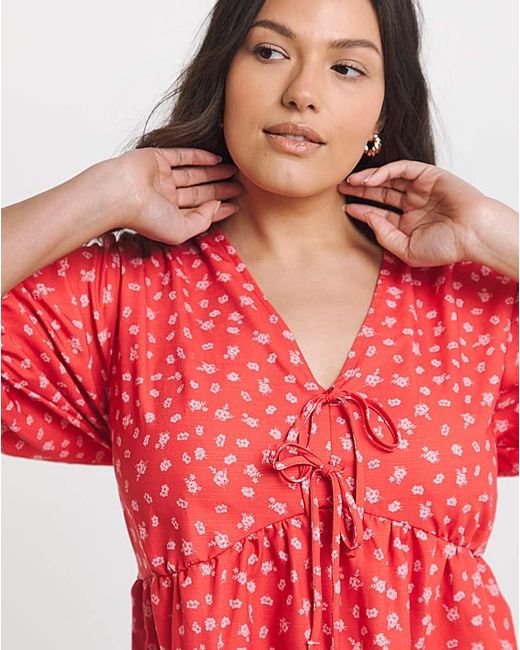 Simply Be Red Poly Slub Tea Blouse