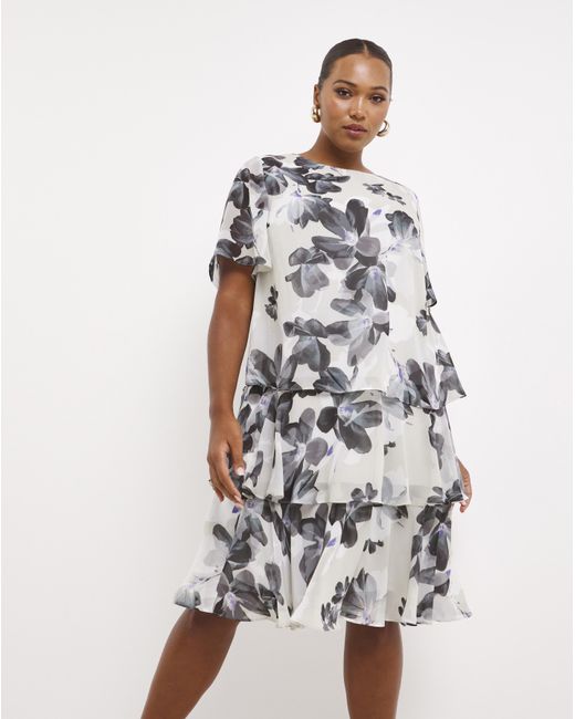 Joanna Hope White Floral Printed Tiered Dress