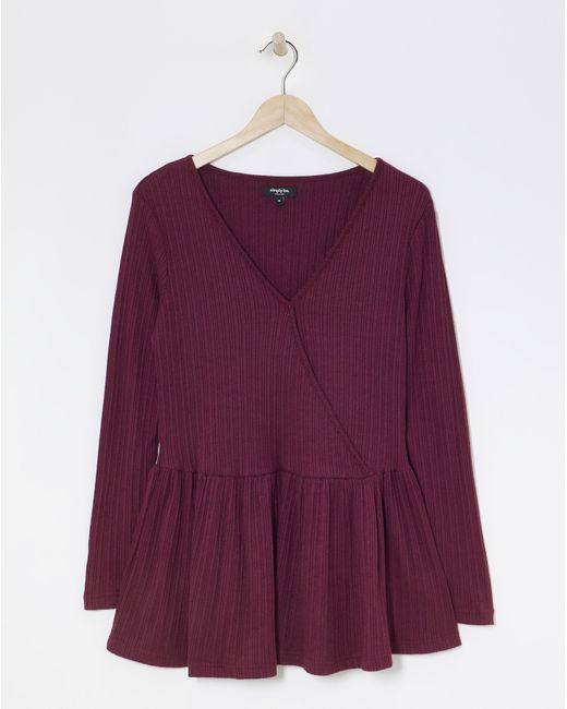 Simply Be Red Rib Soft Touch Mock Wrap Top