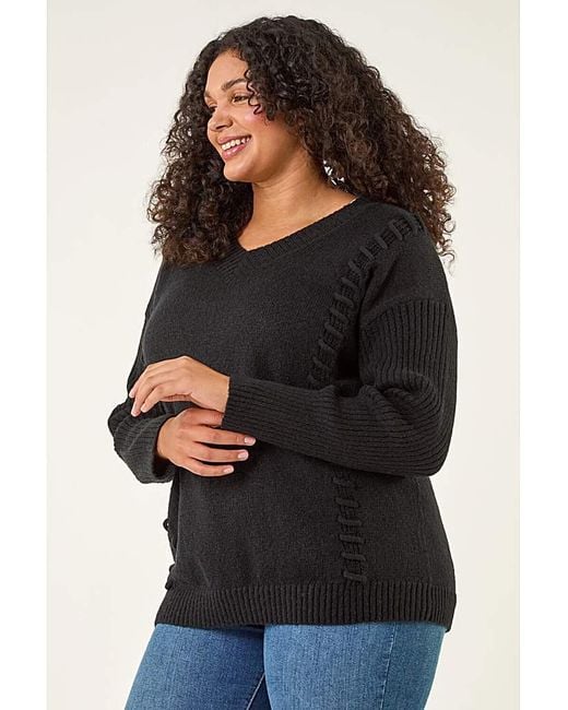 Roman Curve Black Stitch V-Neck Knit Jumper