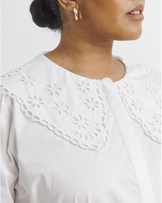 Simply Be White Broderie Collared Blouse