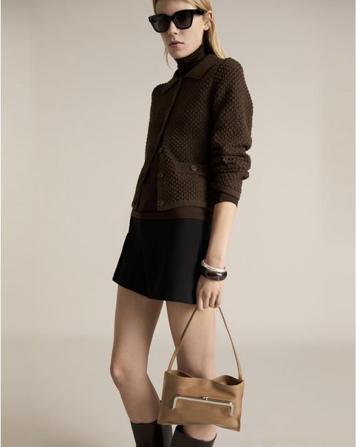 Mango Blue Polo Neck Knitted Choco Jacket