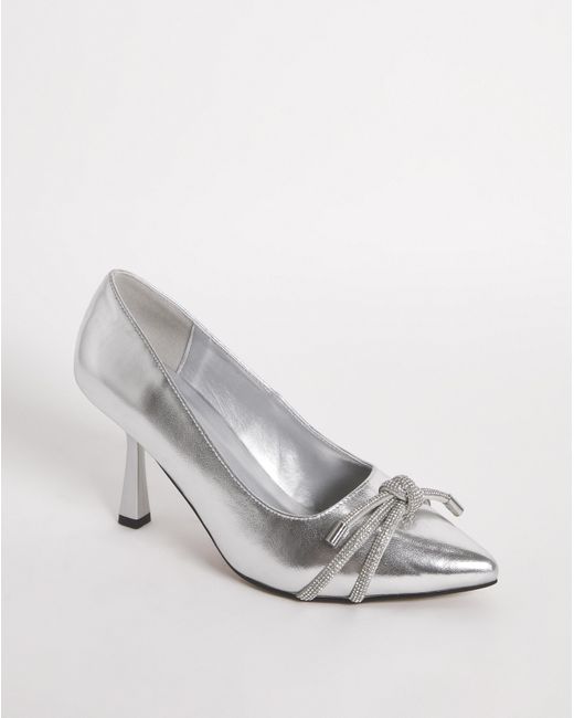 Simply Be White Diamante Knot Heeled Shoes Wide Fit