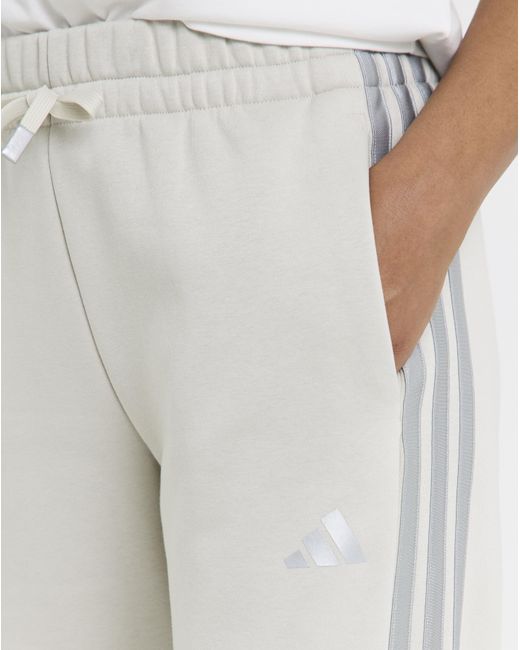 Adidas White 3 Stripes Wide Leg Joggers
