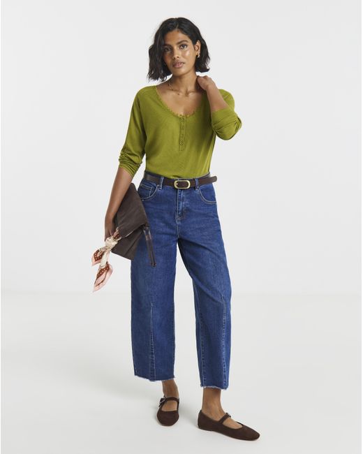 Simply Be Green Ribbed Lace Ls Henley