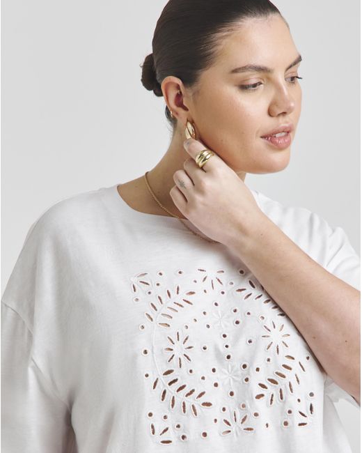 Simply Be White Cut Work Oversized T-Shirt