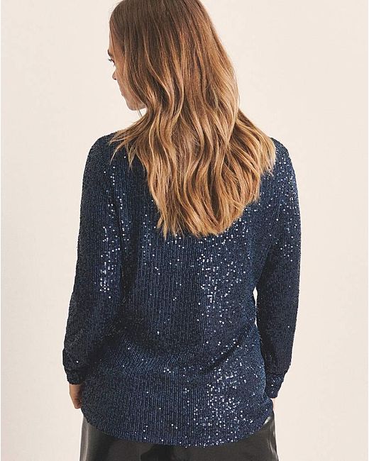 Simply Be Blue Linear Sequin Slash Neck Top