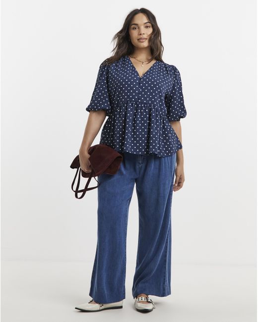 Simply Be Blue Button Through Peplum Blouse