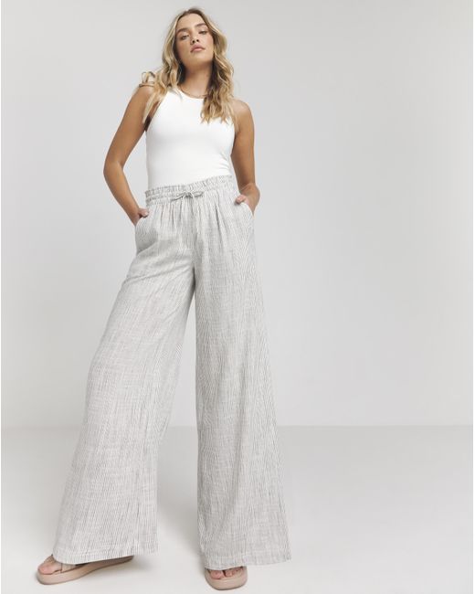 Simply Be Gray Linen Wide Leg Trousers