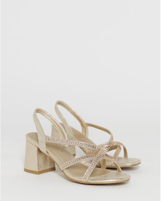 JD Williams Black Diamante Strap Block Heel Sandals Wide