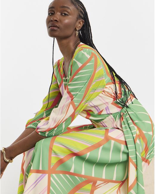 Joanna Hope Green Printed Wrap Midi Dress