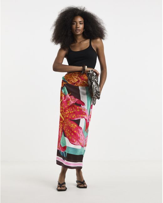 Simply Be Red Floral Wrap Skirt