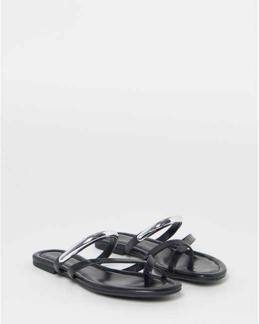 Simply Be Gray Toe Loop Hardware Sandals Extra Wide