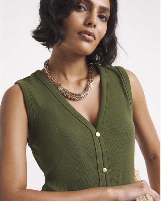 Simply Be Green Ribbed Button Through Vest