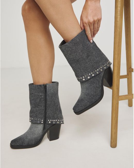 Simply Be Gray Western Cuff Studded Ankle Boot Wide