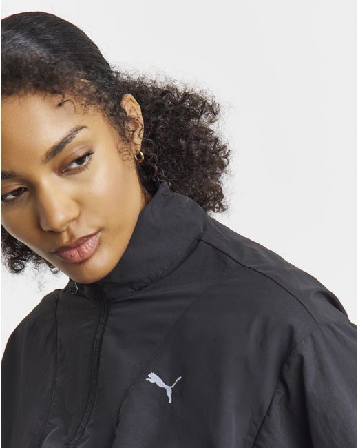 PUMA Black Her Relaxed Woven 1/2 Zip Crew