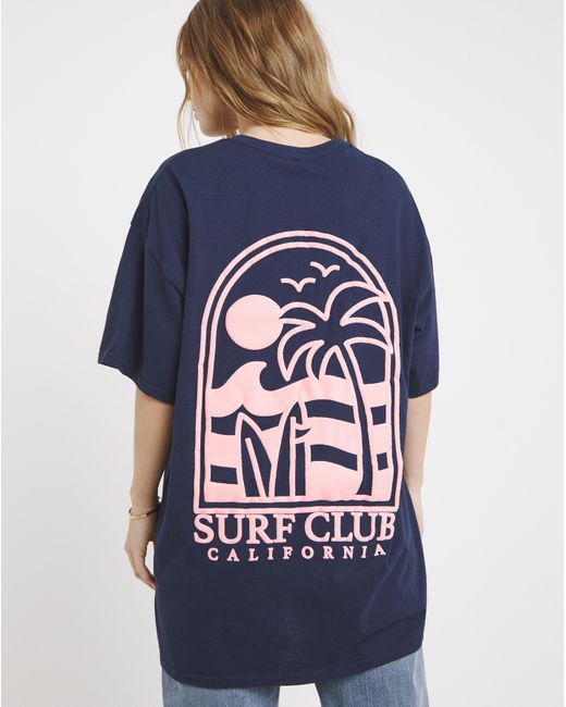 Simply Be Blue Puff Print Back Surf Club T-Shirt