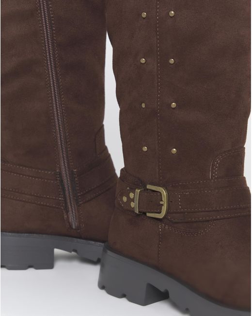 Simply Be Blue Studded Biker Boots Extra Wide Sc