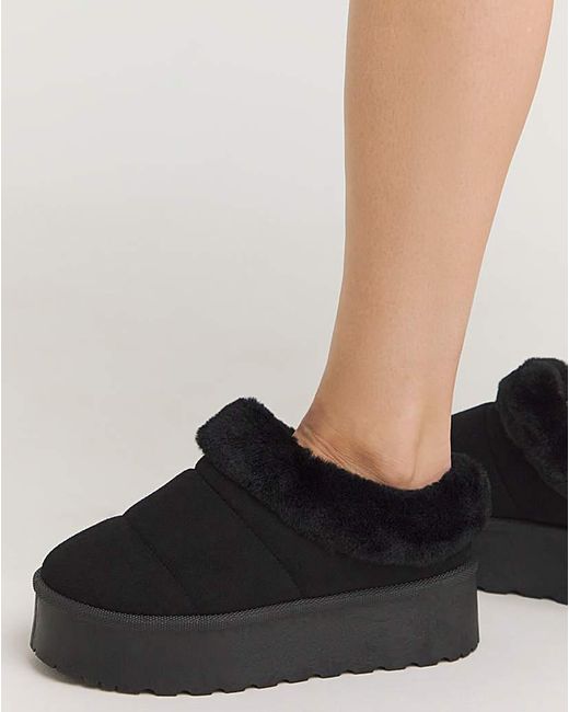 Simply Be Black Quilted Mule Slipper Boot Standard