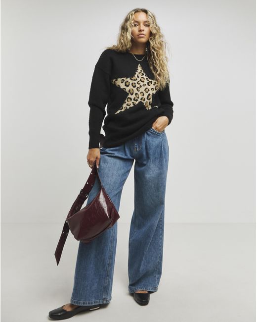 Simply Be Black Leopard Star Longline Jumper