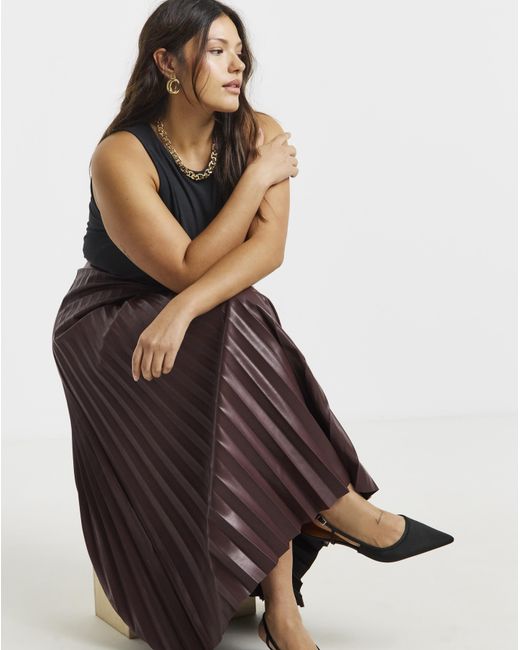 Simply Be Brown Pu Pleated Midaxi Skirt