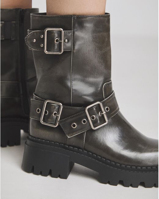 Simply Be Black Chunky Buckle Ankle Biker Boot Wide