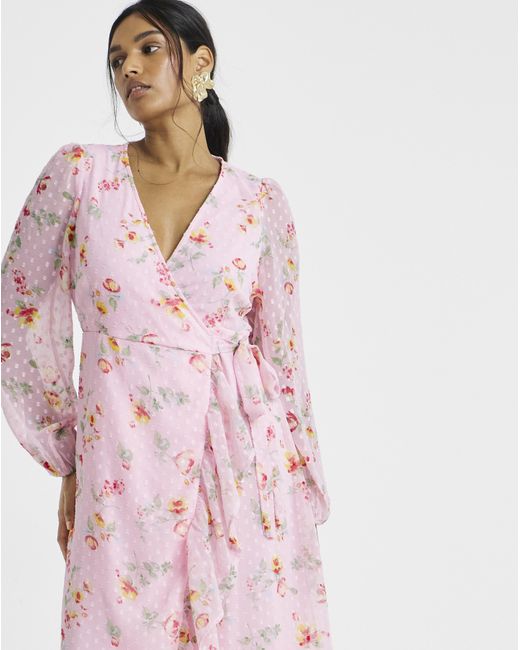 Vila Pink L/S Ankle Wrap Dress