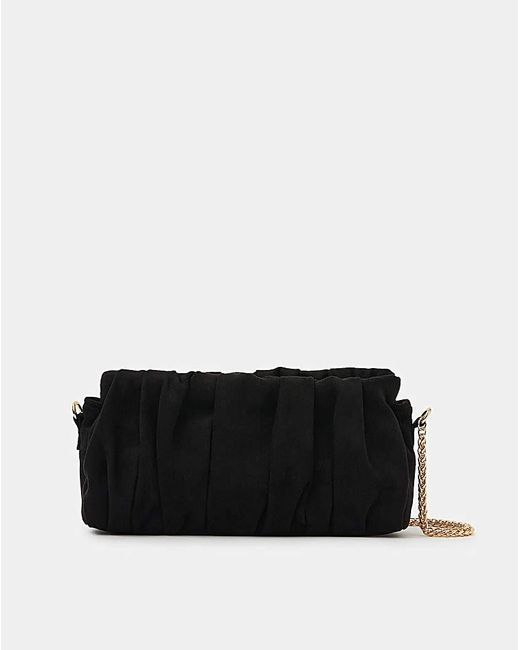 Accessorize Black Ruched Faux Suede Clutch Bag