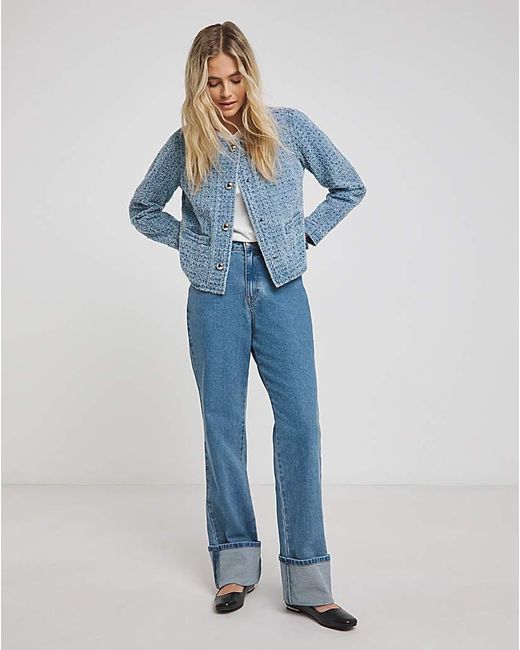 Simply Be Blue Linear Distressed Denim Jacket