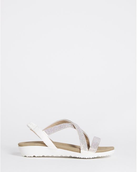 Heavenly Soles Black Low Wedge Diamante Sandal Wide