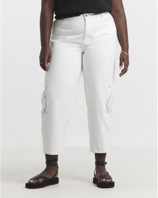Simply Be White Sbe Broderie Detail Barrel Jeans