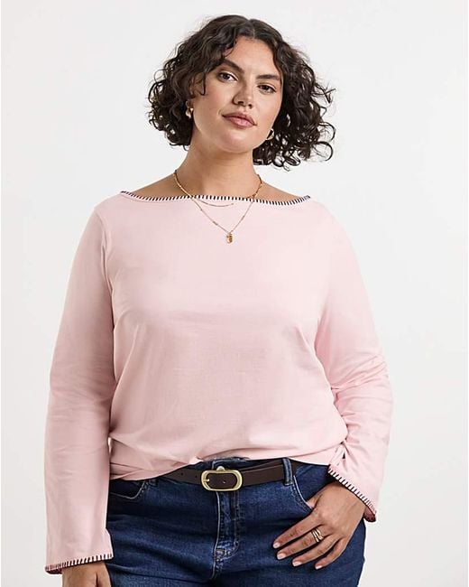 Simply Be Pink Long Sleeve Whipstitch Edge Top