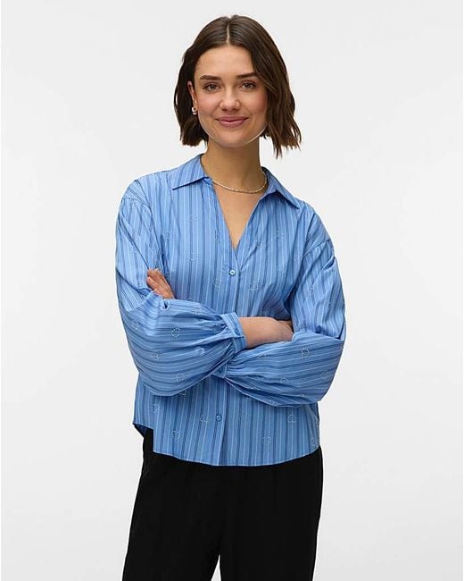 Vero Moda Blue Gina Stud Stripe Shirt