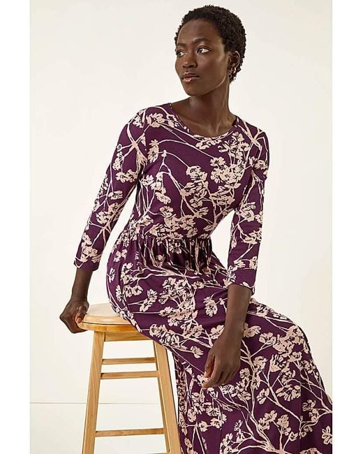 Roman Red Roman Shadow Floral Stretch Midi Dress