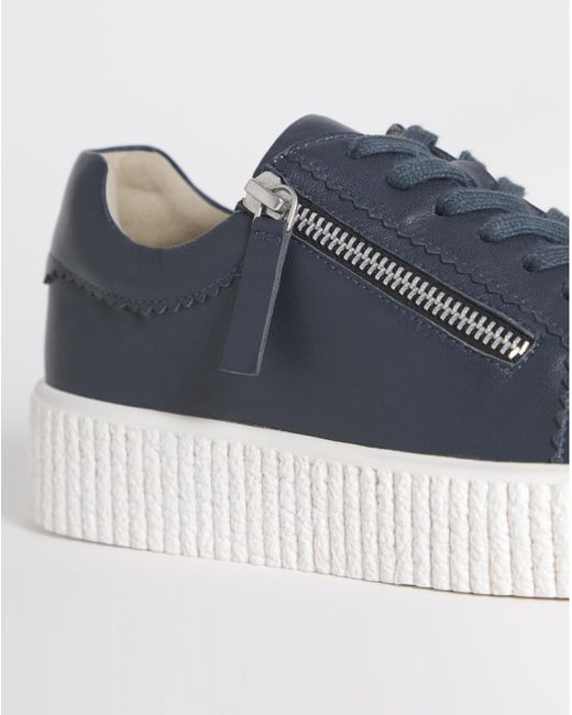 JD Williams Blue Side Zip Leather Trainer Ex Wide Fit