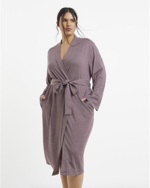Pretty Secrets Purple Soft Knit Stripe Dressing Gown
