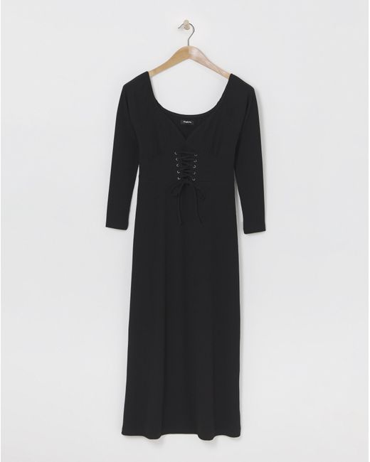 Simply Be Black Corset Detail Rib Midi Dress