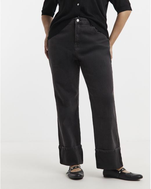 Simply Be Black Turn Up Hem Straight Leg Jeans